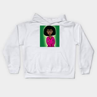 Black girl digital art in cute anime style Kids Hoodie